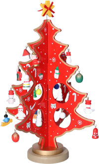 Klein decoratie kerstboompje - hout - rood - H26 cm - kinderkamer