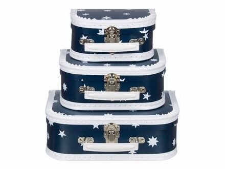 Klein decoratie koffertje blauw ster 16 cm - Kinderkoffers