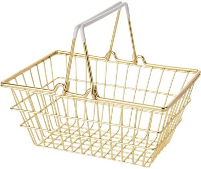 Klein winkelmandje - goud - metaal - draadmandje - 18 x 13 x 8 cm - Opbergmanden Goudkleurig
