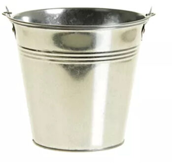 Klein zinken emmertje - zilver - 15 cm hoog - metaal - bloempot - plantenpot