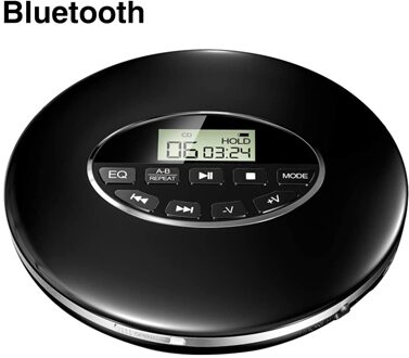 Kleine Anti Skip 3.5Mm Jack Compacte Batterij Aangedreven Muziek Usb Aux Met Lcd-scherm Draagbare Cd Speler Multifunctionele Auto ronde zwart Bluetooth