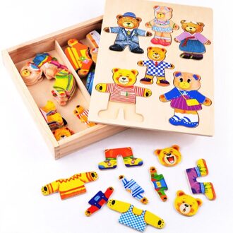 Kleine Beer Veranderende Doek Puzzel Set Baby Cartoon Puzzels Speelgoed Houten Doos 54DF