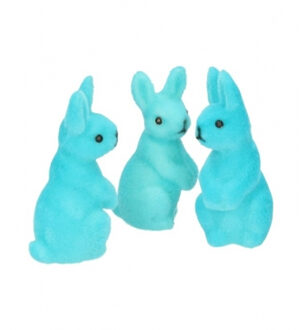 Kleine decoratie paashaasjes - blauw - 5 cm - set 6x stuks - polyester
