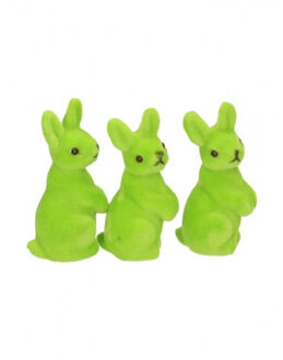 Kleine decoratie paashaasjes - groen - 5 cm - set 3x stuks - polyester