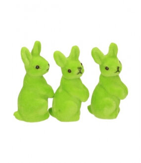 Kleine decoratie paashaasjes - groen - 5 cm - set 6x stuks - polyester
