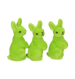 Kleine decoratie paashaasjes - groen - 5 cm - set 9x stuks - polyester