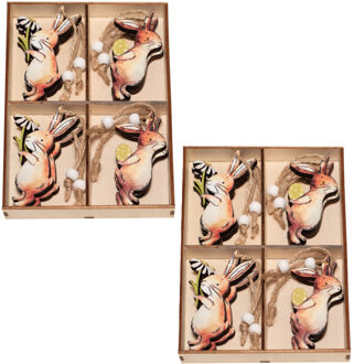 Kleine decoratie paashaasjes hangers - hout - 11 cm - set 16x stuks - MDF - Pasen versiering