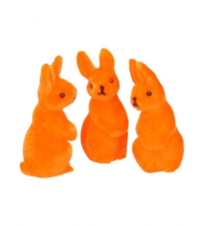 Kleine decoratie paashaasjes - oranje - 5 cm - set 9x stuks - polyester