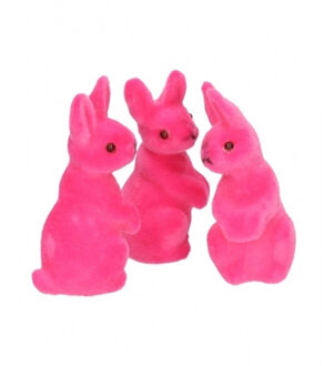 Kleine decoratie paashaasjes - roze - 5 cm - set 3x stuks - polyester Multi