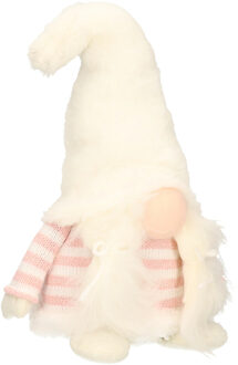 Kleine decoratie pop - gnome/dwerg - figuur - 20 cm - wit/lichtroze - Kerstman pop