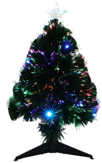 Kleine Fiber kunst kerstboom - H60 cm - met kerstverlichting - led lampjes - kunst kerstboom