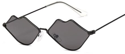 Kleine Frame Zonnebril Vrouwen Retro Lippen Spiegel Metalen Zonnebril Vrouwelijke Vintage Lunette De Soleil Femme BlackGray