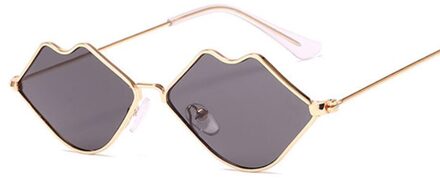 Kleine Frame Zonnebril Vrouwen Retro Lippen Spiegel Metalen Zonnebril Vrouwelijke Vintage Lunette De Soleil Femme GoldGray