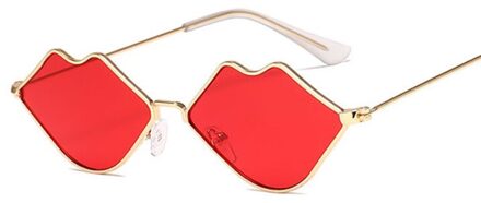 Kleine Frame Zonnebril Vrouwen Retro Lippen Spiegel Metalen Zonnebril Vrouwelijke Vintage Lunette De Soleil Femme GoldRed
