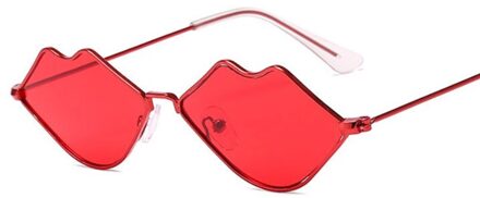 Kleine Frame Zonnebril Vrouwen Retro Lippen Spiegel Metalen Zonnebril Vrouwelijke Vintage Lunette De Soleil Femme RedRed