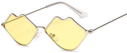 Kleine Frame Zonnebril Vrouwen Retro Lippen Spiegel Metalen Zonnebril Vrouwelijke Vintage Lunette De Soleil Femme SilverYellow