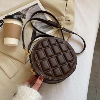 Kleine Geruite Ronde Luxe Crossbody Tassen Voor Vrouwen Vrouwelijke Handtassen Schoudertas Dames Pu Lederen Vintage Handtas Portemonnees koffie kleur