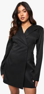 Kleine Gestructureerde Oversized Wrap-Over Blazerjurk, Black - 38
