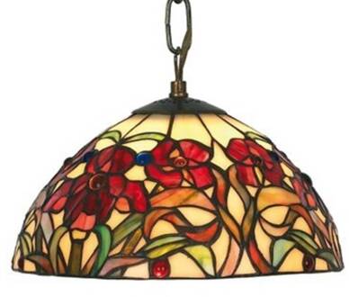 Kleine hanglamp Eline in Tiffany stijl bruin, crème, rood