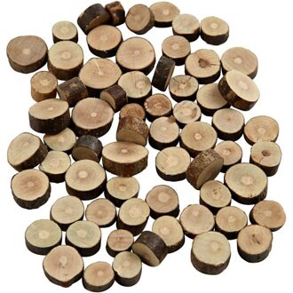 Kleine houten boom schijfjes - 390x stuks - ongeveer 10 x 15 mm - houten muntjes - rondjes Beige