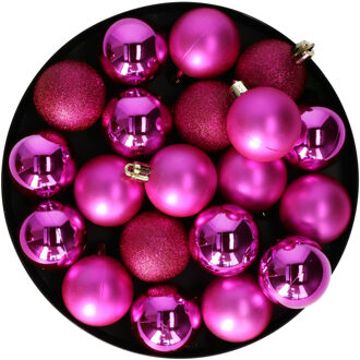 Kleine kerstballen - 20x stuks - 4 cm - fuchsia roze - kunststof - mix - kerstversiering