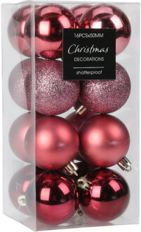 Kleine kerstballen - 24x - kunststof - roze - 3 cm