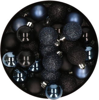 Kleine kerstballen - 28x st - zwart en donkerblauw - D3 cm - kunststof - kerstversiering