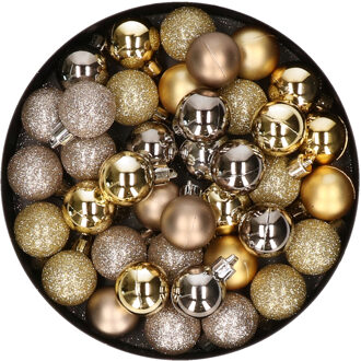 Kleine kerstballen - 40x st - champagne/goud - D3 cm - kunststof - kerstversiering Goudkleurig
