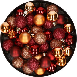 Kleine kerstballen - 40x st - donkerrood/koper - D3 cm - kunststof - kerstversiering