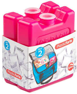 kleine koelelementen - 2x stuks - 100 grams - 7 x 8 cm - roze - plastic