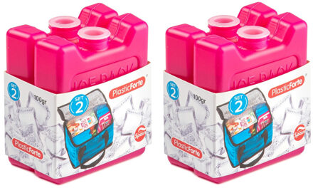 kleine koelelementen - 4x stuks - 100 grams - 7 x 8 cm - roze - plastic
