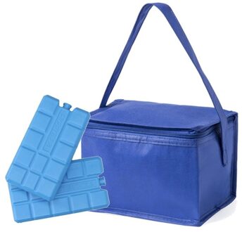 Kleine koeltas blauw voor 6 blikjes inclusief 2 koelelementen