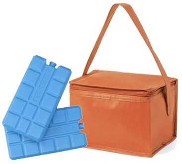 Kleine koeltas oranje voor 6 blikjes inclusief 2 koelelementen