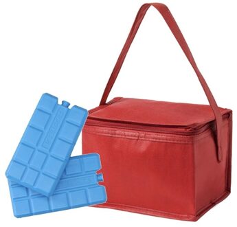 Kleine koeltas rood voor 6 blikjes inclusief 2 koelelementen