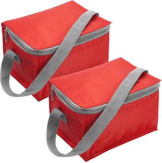 Kleine koeltas - Set van 4x stuks - rood - 6 blikjes - draagband - ritssluiting