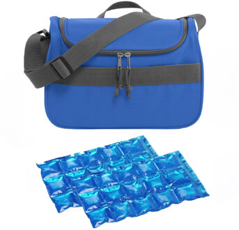 Kleine koeltas voor lunch blauw met 2 stuks flexibele koelelementen 10 liter