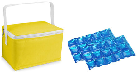 Kleine koeltas voor lunch geel met 2 stuks flexibele koelelementen 3.5 liter