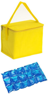 Kleine koeltas voor lunch geel met 2 stuks flexibele koelelementen 4.5 l