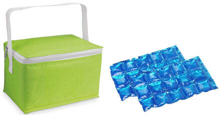 Kleine koeltas voor lunch groen met 2 stuks flexibele koelelementen 3.5 liter