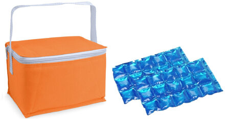 Kleine koeltas voor lunch oranje met 2 stuks flexibele koelelementen 3.5 liter