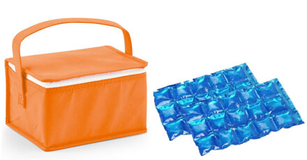 Kleine koeltas voor lunch oranje met 2 stuks flexibele koelelementen 3.5 liter