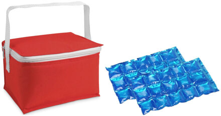 Kleine koeltas voor lunch rood met 2 stuks flexibele koelelementen 3.5 liter