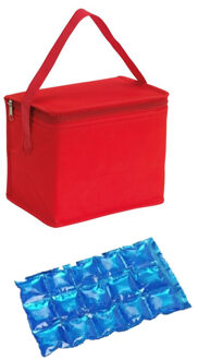 Kleine koeltas voor lunch rood met 2 stuks flexibele koelelementen 4.5 l