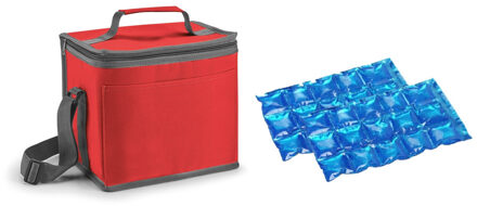 Kleine koeltas voor lunch rood met 2 stuks flexibele koelelementen 9 liter