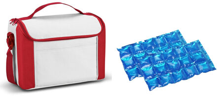 Kleine koeltas voor lunch rood/wit met 2 stuks flexibele koelelementen 8 liter