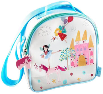 Kleine koeltas voor lunch - wit/licht blauw - met sprookjes print - 9 x 22 x 22 cm - 4 liter