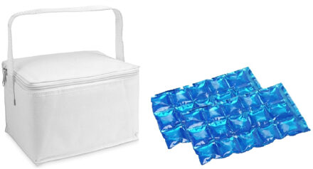 Kleine koeltas voor lunch wit met 2 stuks flexibele koelelementen 3.5 liter