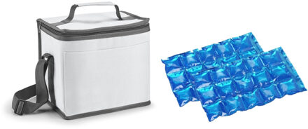 Kleine koeltas voor lunch wit met 2 stuks flexibele koelelementen 9 liter