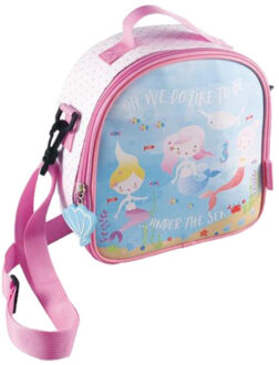 Kleine koeltas voor lunch - wit/roze - met zeemeerminnen print - 9 x 22 x 22 cm - 4 liter