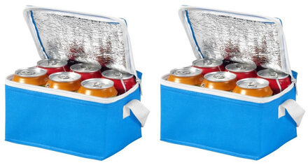 Kleine koeltas voor sixpack blikjes - 2x - 3,5 liter - blauw - 20 x 15 x 12 cm - Lunchtrommel